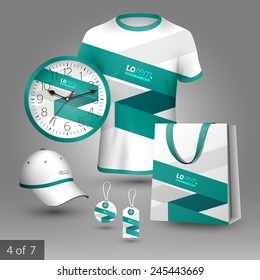 White promotional souvenirs design for corporate identity with green stripe. Stationery set