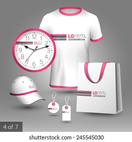 White promotional souvenirs design for corporate identity with pink and gray lines. Stationery set