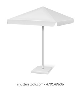 White promotional square advertising parasol umbrella isolated on white background. Vector mockup canopy for protect from sun