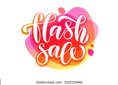 White promotional vector calligraphy text "Flash sale" on white background with bright pink gradient Detail for Print, card, show, invitation, template, fashion design, look, quantity, discount price