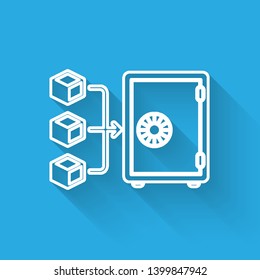 White Proof of stake line icon isolated with long shadow. Cryptocurrency economy and finance collection. Vector Illustration