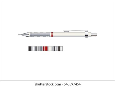 White propelling pencil on white background. Gradients used included.
