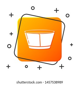 White Protective cone collar icon isolated on white background. Recovery pet cone. Cone for animal. Orange square button. Vector Illustration