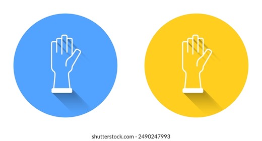 Icono de guantes protectores blancos aislados con fondo de sombra larga. Botón circular. Vector