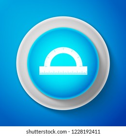 White Protractor grid for measuring degrees icon isolated on blue background. Tilt angle meter. Measuring tool. Geometric symbol. Flat design. Vector Illustration