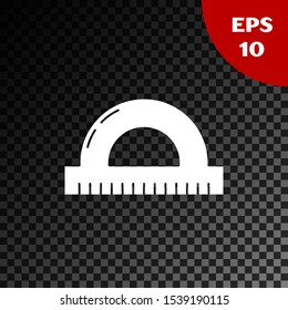 White Protractor grid for measuring degrees icon isolated on transparent dark background. Tilt angle meter. Measuring tool. Geometric symbol.  Vector Illustration