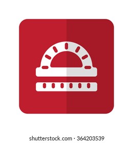 White Protractor Ruler flat icon on red rounded square on white