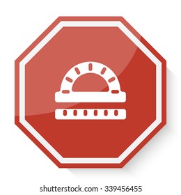 White Protractor Ruler icon on red stop sign web app