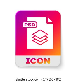 White PSD file document. Download psd button icon isolated on white background. PSD file symbol. Rectangle color button. Vector Illustration