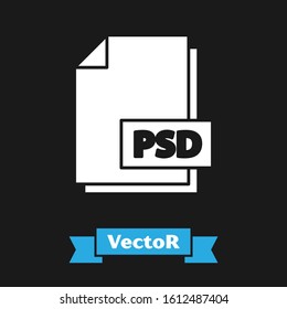 White PSD file document. Download psd button icon isolated on black background. PSD file symbol.  Vector Illustration