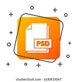 White PSD file document. Download psd button icon isolated on white background. PSD file symbol. Orange square button. Vector Illustration