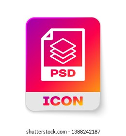 White PSD file document icon. Download psd button icon isolated on white background. PSD file symbol. Rectangle color button. Vector Illustration