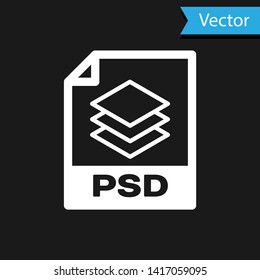 White PSD file document icon. Download psd button icon isolated on black background. PSD file symbol. Vector Illustration