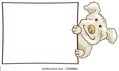White puddle dog with card