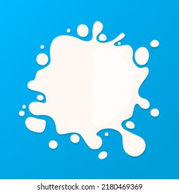 White Puddle Of Milk With Drops On Blue Background. EPS10 Vector