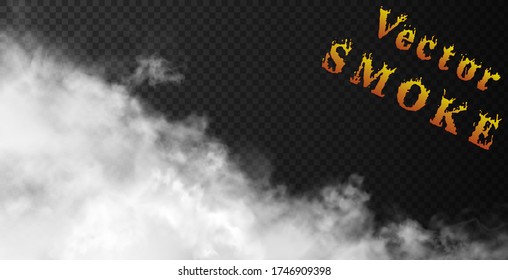 White puff clouds on the dark transparent background. Tons of thick strong avalanche-like smoke placed in a diagonal direction. 3d realistic vector illustration.