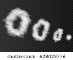 White  puff  of  smoke  isolated on transparent background.  Steam rings from  smoking pipe special effect.  Realistic  vector rising circles of  fog or mist texture .

