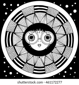 white puffer fish on abstract background. vector. zentangl. graphic arts