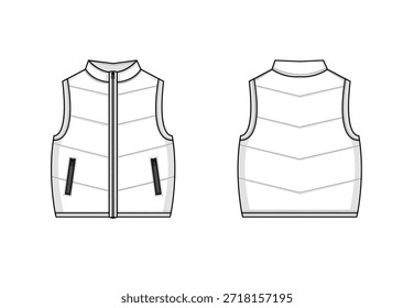 White puffer vest vector
front and back view template