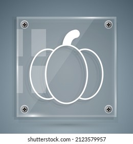 White Pumpkin icon isolated White background. Happy Halloween party. Square glass panels. Vector