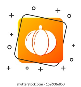 White Pumpkin icon isolated on white background. Happy Halloween party. Orange square button. Vector Illustration