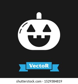White Pumpkin icon isolated on black background. Happy Halloween party.  Vector Illustration