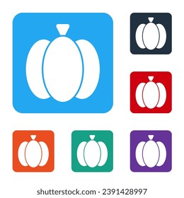 Icono de calabaza blanca aislado en fondo blanco. Feliz fiesta de Halloween. Establezca iconos en los botones cuadrados de color. Vector