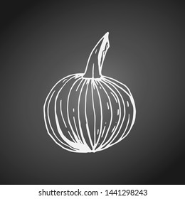 White pumpkin outline on dark chalkboard.