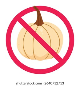 White pumpkin prohibited sign, do not eat white pumpkin, white pumpkin forbidden sign, flat icon design vector illustration