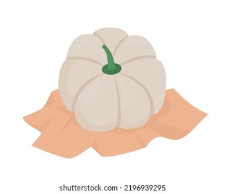 White pumpkin semi flat color vector object. Full sized item on white. Autumn healthy vegetable. Halloween symbol simple cartoon style illustration for web graphic design and animation