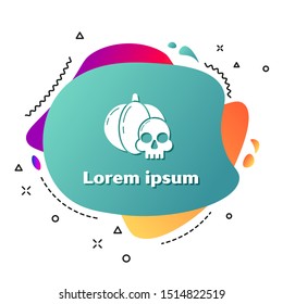 White Pumpkin and skull icon isolated on white background. Happy Halloween party. Abstract banner with liquid shapes. Vector Illustration