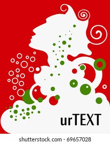 white punk head with green  circles on red bg