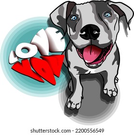 WHITE PUPPY VECTOR WITH TEXT I LOVE YOU