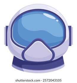 White and purple astronaut helmet with a large blue visor evokes the vastness of space exploration