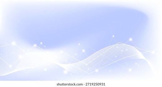 Fondo púrpura blanco del concepto de la tecnología de la ciencia con las líneas de conexión y las partículas ligeras. Para una red digital limpia, ciencia médica moderna, presentación, póster, Anuncio