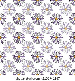 White with Purple and White Daisies Seamless Pattern background