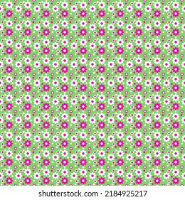 White and purple flower seamless pattern on green background