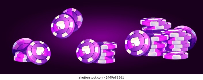 white; purple; graphic; art; illustration; design; vector; set; chips; bet; token; gamble; spades; cartoon; round; template; progress; 