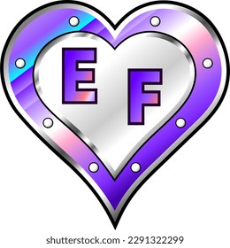 White and purple metallic heart with letters E and F, shiny vector illustration, amazing love, passion and happiness vector, illustration for valentine couple. God is good!