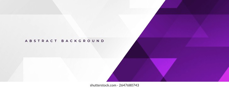 White and purple modern abstract wide banner with geometric shapes. Dark violet and white abstract background. Vector illustration