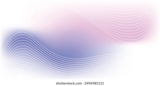 White, purple and pink background with smooth gradient waves and wavy white lines of abstract shapes.