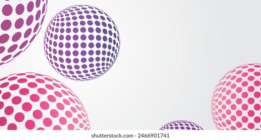 White, Purple and Red Spotted, Textured 3D Globes, Balls with Round Lit Surfaces, Geometric Pattern, Futuristic Minimalist Multi Purpose Wide Scale Technology Design, Vector Illustration Template