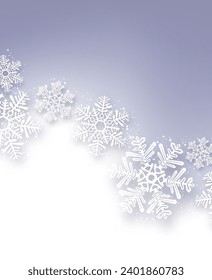 White and purple snow banner with beautiful snowflakes. Merry Christmas and Happy New Year greeting card. Vector illustration