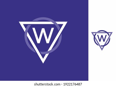 White purple of W initial letter in circle triangle frame design
