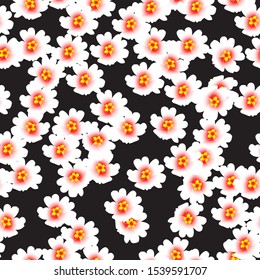 White purslane on a black background. Seamless pattern. It can be used for fabrics.