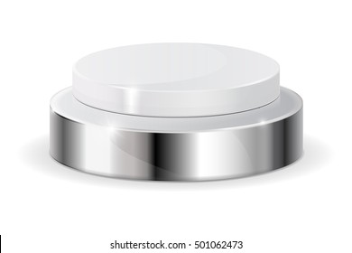 White push button with metal base. Vector illustration isolated on white background