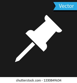 White Push pin icon isolated on black background. Thumbtacks sign. Vector Illustration