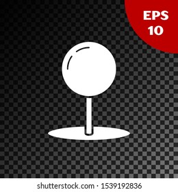 White Push pin icon isolated on transparent dark background. Thumbtacks sign.  Vector Illustration