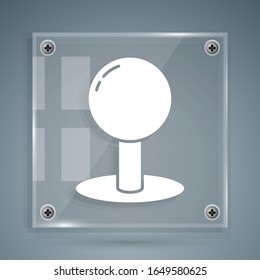 White Push pin icon isolated on grey background. Thumbtacks sign. Square glass panels. Vector Illustration