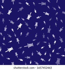 White Push pin icon isolated seamless pattern on blue background. Thumbtacks sign.  Vector Illustration